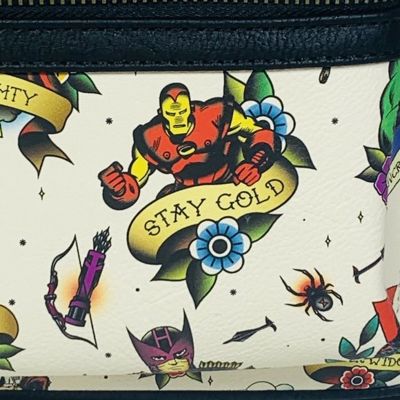 Marvel Flash Tattoo Comic Loungefly Mini Backpack IRON MAN CAPTIAN AMERICA NWT - Picture 3 of 12